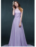 Lilac Chiffon Keyhole Back Long Evening Dress